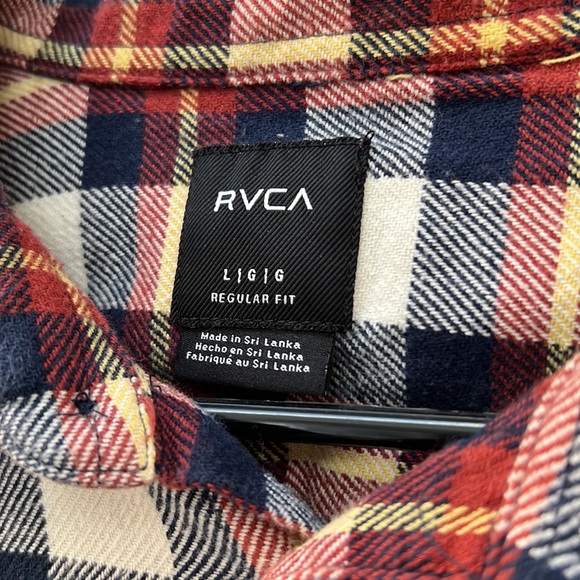 EUC RVCA Men's That’ll Work Flannel Button Down Shirt Navy/Red/Yellow Large - Picture 3 of 9